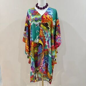 Ralph Lauren Bohemian Tunic Caftan Flutter Sleeves XL Tropical Resort Chic
